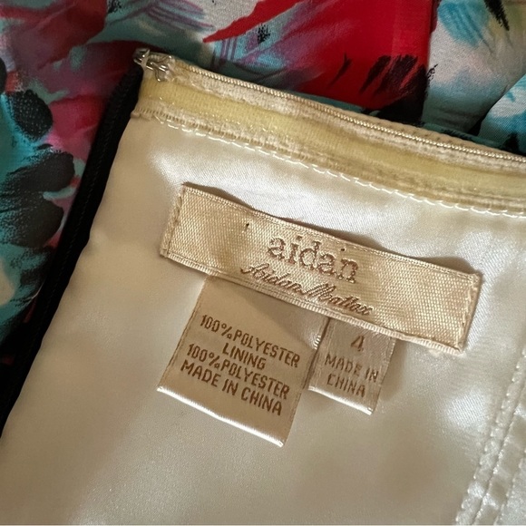 Aidan Mattox Hi Low Feather Print Strapless Chiffon Maxi Dress, size 4 - Picture 13 of 15